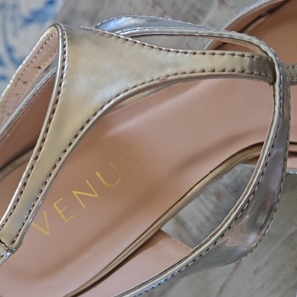 VENUS Metallic Gold and Silver Heel T-Strap Wrap Around Heels - Picture 4 of 12